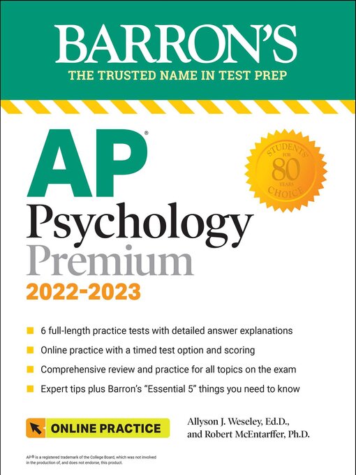Title details for AP Psychology Premium, 2022-2023: Comprehensive Review with 6 Practice Tests + an Online Timed Test Option by Allyson J. Weseley - Wait list